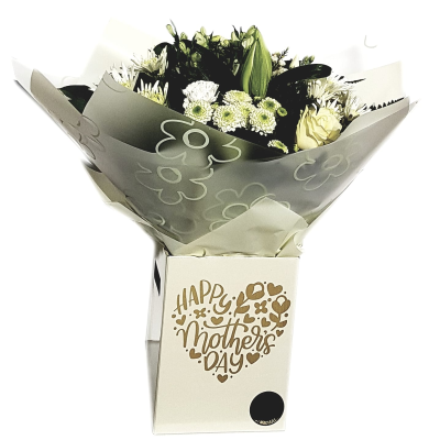 Mother's Day hand-tied-White - an all white bouquet a gift sure to bring a smile to her face this Mother’s Day.